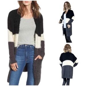 Woven Heart stripe eyelash knit cardigan SZ M $89